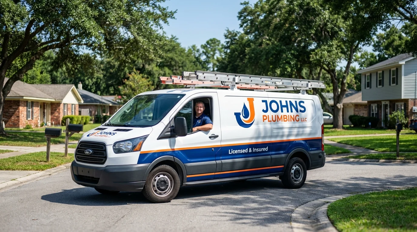 Johns Plumbing LLC service van in Kingsford Heights, IN