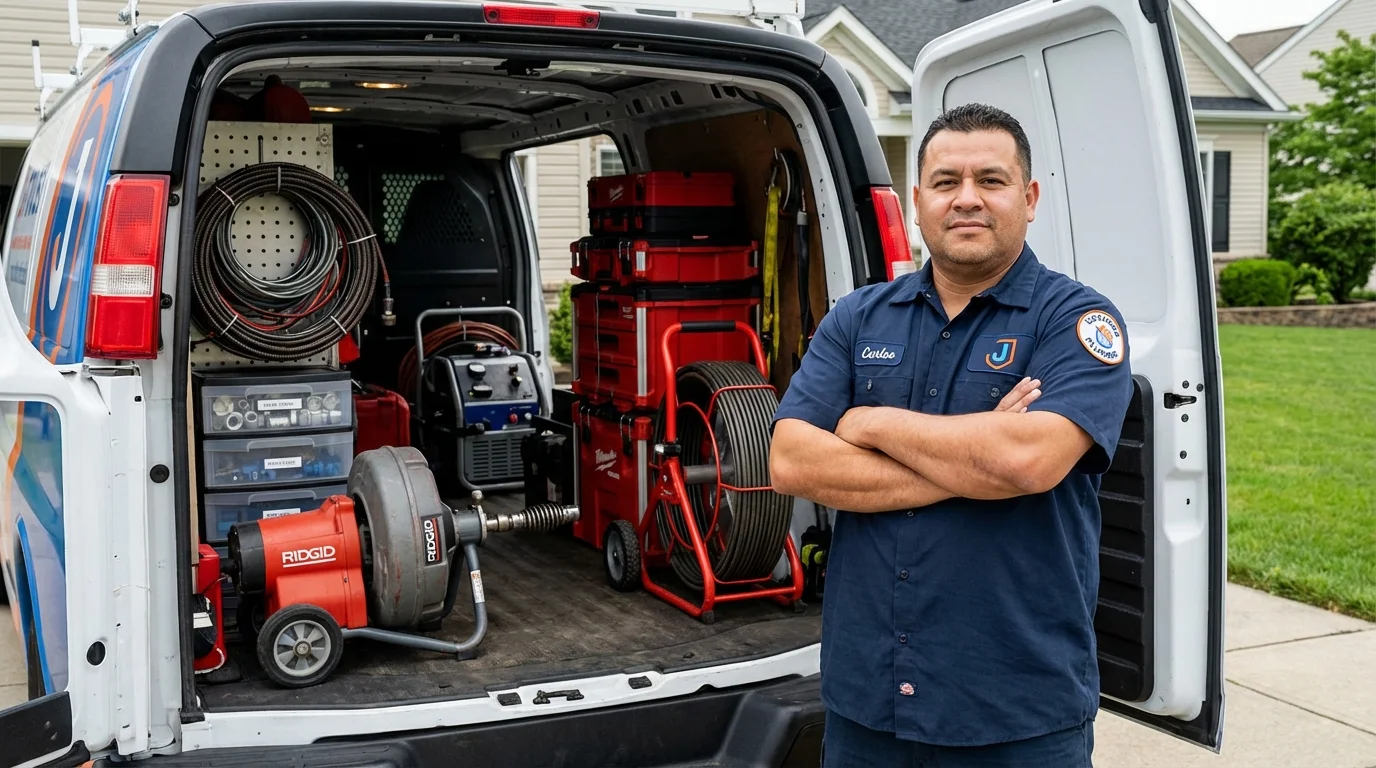 Professional drain cleaning equipment and Johns Plumbing LLC plumber in Kingsford Heights