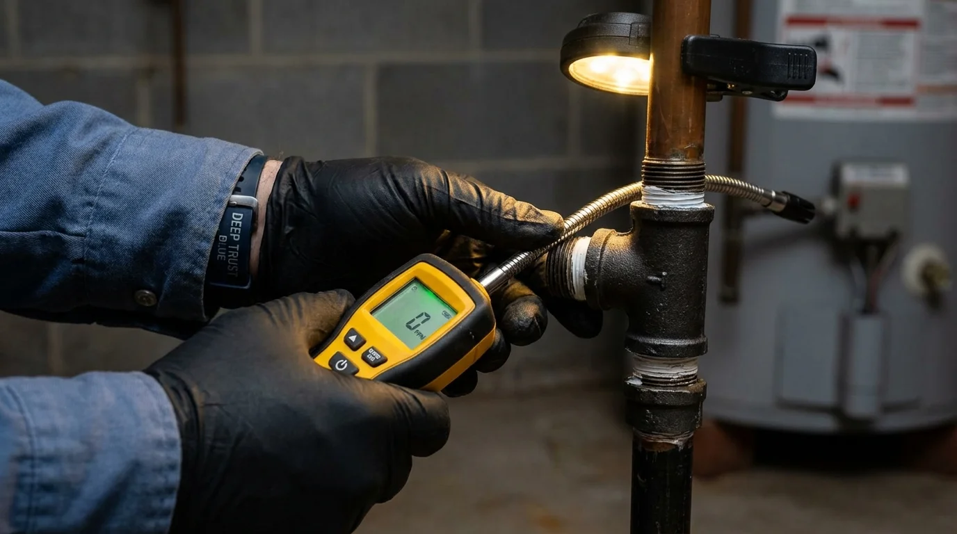Gas leak detection with electronic sniffer by Johns Plumbing LLC in Kingsford Heights